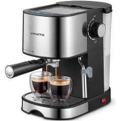 Espresso Machine, 15 Bar Espresso and Cappuccino Machine with Quick Heating Function, Coffee Machine with Milk Frothing Function and Steam Stick, Double Outlet Filter Holder and 2 Filters