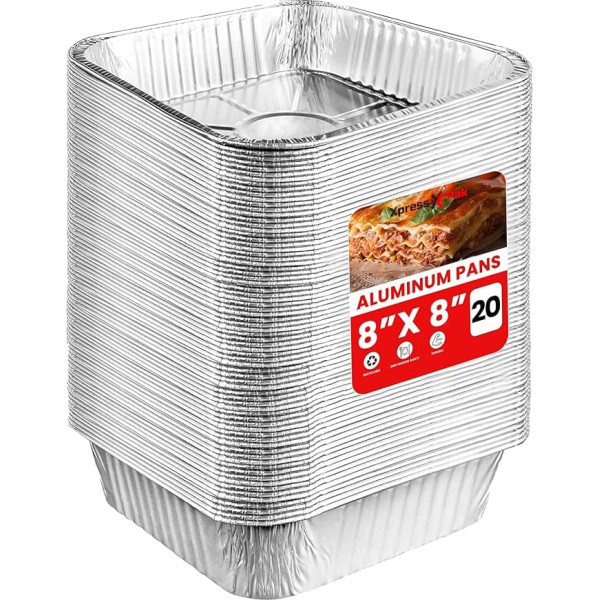 Aluminum Foil Trays - 20x20cm - Disposable Aluminum Foil Baking Trays - 20cm Square Pans for Baking, Roasting, Transporting and Preparing Food