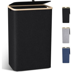 Laundry Basket with Lid, Large, 100 L Laundry Hamper, Narrow with Removable Laundry Bag, Laundry Container, Laundry Chest, Laundry Bin for Dirty Laundry, Black