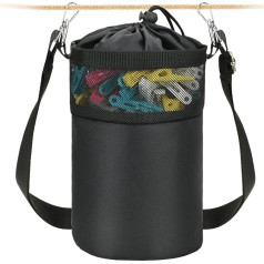 Mellbree High Quality Clothesline Bag with Hanger, Black Peg Bag with Closure Cord and Shoulder Strap for Clothespins, Indoor and Outdoor Black, black, Black