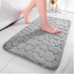 chakme Bath Mat, Memory Foam Bath Mat, Absorbent Bath Mat, Bathroom Rug, Shower Mat, Decorative Doormat Non-Slip Mat for Bathroom, Living Room, 43 x 61 cm, Light Grey