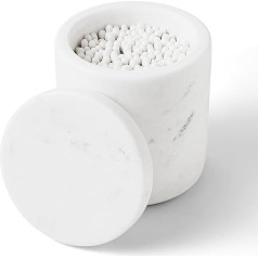 WORHE Q-Tip Marble Canister, Natural Marble Cotton Buds Holder with Lid, Large Capacity Cotton Ball Storage Box for Cotton Buds, Cotton Ball, Makeup Pad, Natural Marble White (WH051)