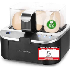 EMERIO Talking Egg Cooker, Cooks All Three Cooking Levels Soft, Medium, Hard in One Cooking Process with Perfect Results, Voice Output in German, BPA-Free, EB-123177.1