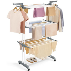 SONGMICS Clothes Airer 4 Tier Folding Wing Clothes Airer with Wheels 63.5 x 128 x 173 cm Large Easy Assembly for Indoor and Outdoor Use White LLR701W01