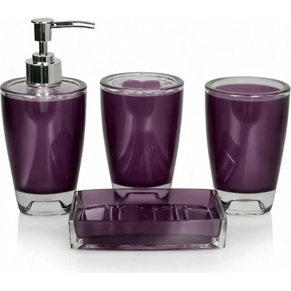 Bathroom Set, Purple 4-Piece Bathroom Accessory Set with Toothbrush Holder, Toothbrush Cup, Soap Dispenser, Soap Dish, Wedding, Housewarming Gift, Home Accessories, Modern Bathroom Decoration