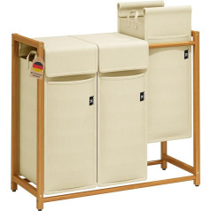 AdelDream Laundry Basket 150 L - Bamboo Laundry Sorter with 3 Compartments, Removable & Breathable Laundry Bag, Laundry Box for Dirty Laundry & Storage in the Bathroom, Laundry Room & Bedroom, Beige
