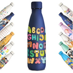 KollyKolla Stainless Steel Drinking Bottle, 500 ml, 3D Print Drinking Bottle, Sports Bottle, Suitable for Carbonated Drinks, Leak-Proof Thermos Flask, BPA-Free, Drinking Bottles for Children, School,