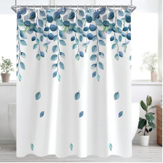 Shower Curtain, 300 x 200 cm, Green Leaves Plant, Weighted Hem, Anti-Mould Textile, Water-Repellent, Washable Polyester Fabric Bath Curtains for Bathroom, Bathtub with 16 Shower Curtain Rings