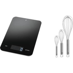 WMF Digital Kitchen Scales 23 x 15 x 2 cm, Baking Scale, 5 kg Maximum Weight, Black & Profi Plus Whisk Set 3 Pieces, Cromargan Stainless Steel, Partially Matte, Whisk, Whisk, Whisk, Dishwasher-Safe