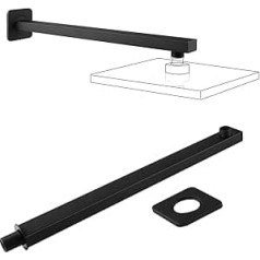 NAKIHOUSE Shower Arm 40 cm Stainless Steel Square Wall Arm for Rain Shower Head Wall Mounting (No Shower Head Included) Black Shower Arm