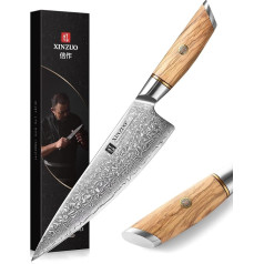 XINZUO Lan Series 21.2 cm Chef's Knife, 73 Layers Damascus Powder Steel, Professional Chef's Knife, Gyuto Knife, Hand-Forged Sharp Blade, Kitchen Knife with Ergonomic Olive Wood Handle