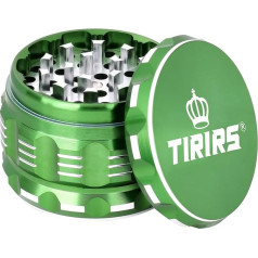 TIRIRS 6.3 cm Pack of 4 Premium Herb Mills - Aluminium Large Spice Mill with Pollen Catcher, Comes with Pollen Scraper and Cleaning Brush, Green