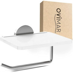 ovimar Helnaes Toilet Roll Holder with Glass Shelf Silver Toilet Paper Holder for Drilling or Gluing Toilet Roll Holder with Shelf Toilet Roll Holder Silver