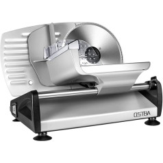 ostba All-Purpose Electric Slicer, Stainless Steel Blade, Sausage Slicer with Adjustable Cutting Thickness (0-15 mm), Cheese Slicer, Bread Slicer, 150 W, Silver