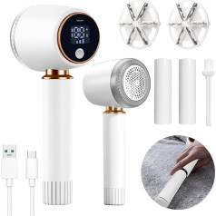 Electric Lint Shaver, 2-in-1 Lint Remover with Lint Roller, Rechargeable Lint Shaver, 6 Blades, 3 Speeds Adjustable, LED Display, Fabric Shaver for Various Fabrics
