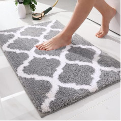 Homaxy Non-Slip Bath Mat, Bathroom Rug, Washable, High Pile, Bath Rug, Fluffy, Microfibre, 50 x 76 cm, Grey