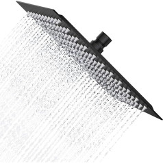Rain Shower Head 10 Inches, Rain Shower Head Square Black Made of Stainless Steel A2 Shower Head Pressure Increasing with 121 Anti-limescale Nozzles Shower Head Rain Shower 25 x 25 cm