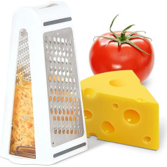 Cheese Grater with Container, 4-Sided Stainless Steel Kitchen Grater for Cheese & Vegetables, Double-Sided Removable Container, Practical Kitchen Accessory (22 x 13.5 x 8.5 cm)