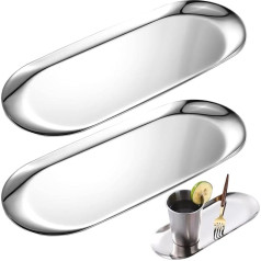 FAURAPMNG 2 Pcs Stainless Steel Decorative Tray, 22CM Length, Silver Oval Jewelry Dish Cosmetics Storage Organizer Dish, Makeup Cosmetic Trays, Towel Napkin Tray, Bathroom Platter Storage Tray