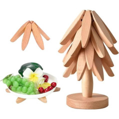 Tree Shaped Coasters Set, 4 Pieces Wooden Coasters for Hot Dishes, Wooden Coasters, Wooden Coasters, Anti-scalding Mat, Table Mat, Foldable Pads for Kitchen Accessories, 3 Wooden Coasters
