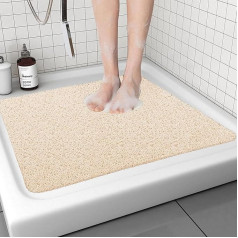 Non-Slip Shower Mat, Beige, 60 x 60 cm, Soft Comfort Safety Bath Mat with Drainage Holes, PVC Loofah Massage Shower Mats for Wet Areas, Quick Drying
