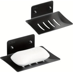 Wall Mounted Soap Holder Shower, SUS304 Stainless Steel Soap Dish No Drilling for Sponges Brushes Soap, Soap Dish with Drain for Kitchen and Bathroom, Stoving Varnish, Black, Pack of 2