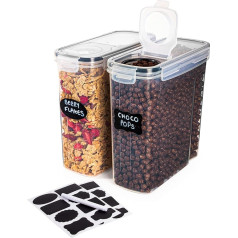 nuovva 4L Grain Container Set - 2 Pieces Airtight Storage Containers - Food-Grade BPA-Free Hinged Lid - Kitchen Organiser - Ideal for Cereal and Cornflakes