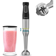 Cecotec Stabmixer Katana TotalDestroy 1500XL GY. 1500 W, 21 Geschwindigkeiten und Turbo, 4 Klingen mit schwarzem Titan, Spritzschutzhaube, extra langer Fuß, 800 ml Glas.