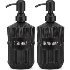 Segbeauty Soap Dispenser in Matte Black, Pack of 2 Pump Bottles Made of Classic Textured Glass, 450 ml Glass Bottles for Filling, Shampoo Dispenser with Sticker, Two-Piece Accessories for the Shower,