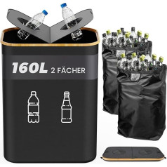 160 L deposit bottles, collection container, 2 compartments, deposit bottles storage with lid, old glass collection container with hole and inner pocket, kitchen bottle collector, empty