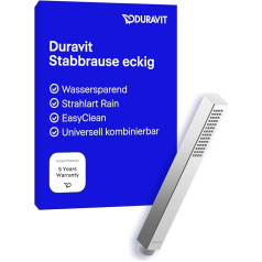 Duravit Water-Saving Shower Head with Rain Jet Type, Square Shower Head, Hand Shower with Water-Saving MinusFlow Function, Easy to Clean, Chrome