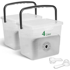 Novaliv 2 x Detergent Box with Lid, 4 Litres, Transparent and Dosing Spoon, 23.5 x 18 x 18.5 cm, Washing Powder Storage Box with Handle, Detergent Storage, Laundry Powder Container