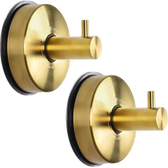 JOMOLA Suction Cup Hooks, Wall Hooks, Towel Hooks, Suction Cup, Adhesive Hooks, No Drilling, Suction Hooks, Extra Strong Bathroom Hooks, Self-Adhesive Shower Hooks, Rustproof, Brushed Gold, Pack of 2