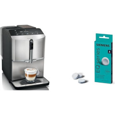 Siemens Fully Automatic Coffee Machine EQ300 TF303E07 & Cleaning Tablets TZ80001A Pack of 10