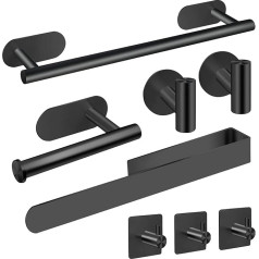 AIKER Towel Rail, 8 Pieces Towel Holder No Drilling Set, Thickened High-Quality 304 Stainless Steel Bathroom Kit Hooks, Self-Adhesive, Ideal for Bathroom, Toilet, Kitchen, Office