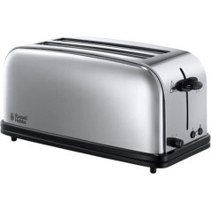 Russell Hobbs Victory 23520-56 Toaster [2-Slot Long Slot for 4 Slices/2 Wide Slices of Bread] Stainless Steel (Extra Wide Toast Slots, Bun Attachment, 6 Browning Levels + Defrost & Reheat Function)