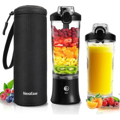Portable Blender Smoothie Maker - 600 ml Mini Stand Mixer to Go - 6 Blades, Travel Lid and Insulated Case - USB Rechargeable Blender Protein Shaker Bottle for Kitchen, Travel, Office, Fitness, Camper