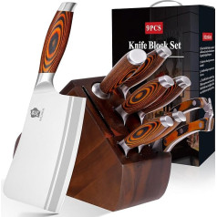 WILDMOK Knife Block Set, 9-Piece Knife Set with Wooden Handle Block, German Stainless Steel Kitchen Knife, Professional Knife Set