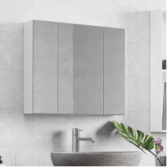 Yaheetech Mirror Cabinet Bathroom Cabinet with 3 Toy Doors Storage Cabinet Wall Cabinet Medicine Cabinet Wall Cabinet for Bathroom 70.5 × 15 × 60.5 cm White