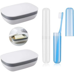 4 Piece Travel Soap Case Set, Plastic Soap Dish with Lid and Toothbrush Holder, Travel Soap Holder, Travel Soap Holder, Travel, Camping, Bathroom, School, Gym, White, Blue, white, blue