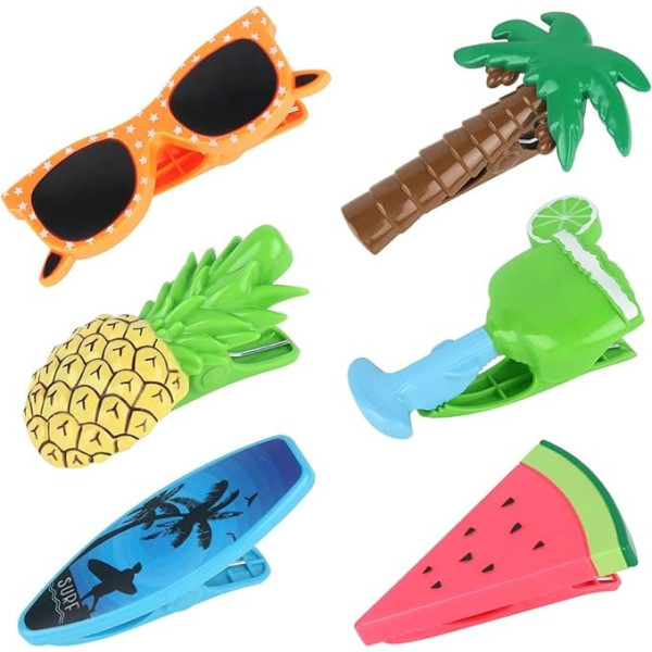 Strandtuch-Clips, 6 Stück Handtuch-Clips für Sonnenliegen, große Strandtuchklammern, winddichte Wäscheklammern, Sommer-Thema, Strandtuch-Clip für Sonnenliegen, Sonnenliegen, Poolstühle