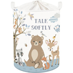 HUUMONSS Fox Bear Children's Laundry Basket Foldable for Boys Girls Animals Large Clothes Toy Storage Basket for Children's Room Bathroom, White, 63 L