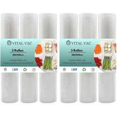 VITAL VAC Vacuum Sealer Bags | 6 Rolls 28 x 500 cm | Vacuum Film Food for Vacuum Sealer | Suitable for Sous Vide, Preservation, Freezing, Microwave and Cooking