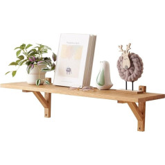 Oak Floating Shelf - 80 cm Wall Shelf Wooden Decorative Shelf Wall Board Solid Oak 2 Triangle Brackets for Bedroom, Living Room, Hallway