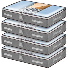 4 Pack Underbed Storage Bags with Lids, Foldable Large Underbed Storage Boxes with Zippers, Clothes, Bedding, Comforter Organizer, Reinforced Handles (4 Pack, Grey)