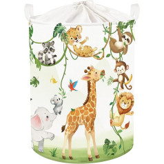 HUUMONSS Giraffe Bear Children's Laundry Basket Foldable for Boys Girls Elephants Large Clothes Toy Storage Basket for Children's Room Bathroom, White, 63 L