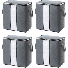 flintronic Premium Storage Bags | Pack of 4 Underbed Storage Bags | 65 L Volume Clothes Storage Box for Bedding, Clothes, Blankets, Cushions, Quilts - Grey