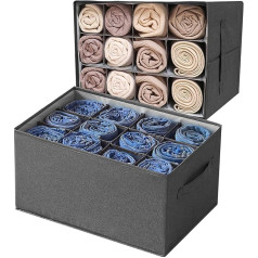 flintronic Pack of 2 Wardrobe Organisers, 12 Cell Drawers Organiser System, Cupboard, Drawer Organiser, Clothes Storage Boxes for Trousers, Jeans, Sweater, Towel, Shirt, Grey