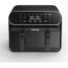 TOPZEE Large 8QT Hot Air Fryer - Hot Air Fryer with Two Baskets and Viewing Windows, 2 Independent Dishwasher Safe 4-QT Non-Stick Baskets with Grey Trim