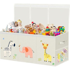 VERONLY Extra Large Storage Box, Toy Box with Lid, Children, Foldable Toy Storage with Handles, Divider, Storage Box for Children's Room, Clothes, Bedroom (Beige, 99 x 34 x 39 cm)